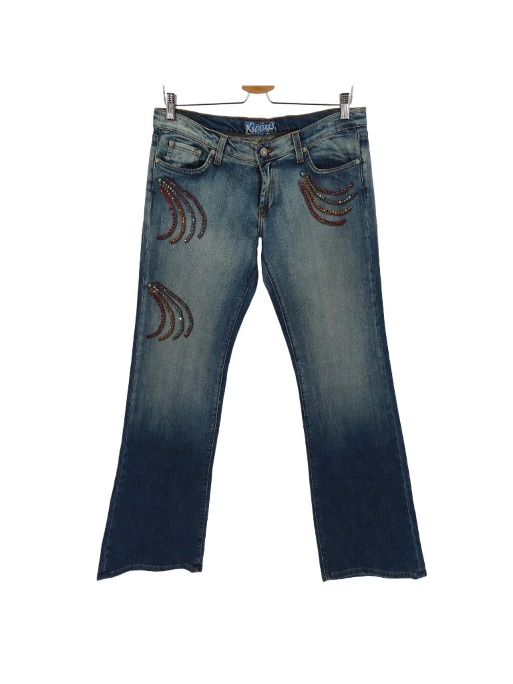 Kippys Womens 30 Rhinestone Crystal Bling Swirl Straight Leg Blue Denim Jeans